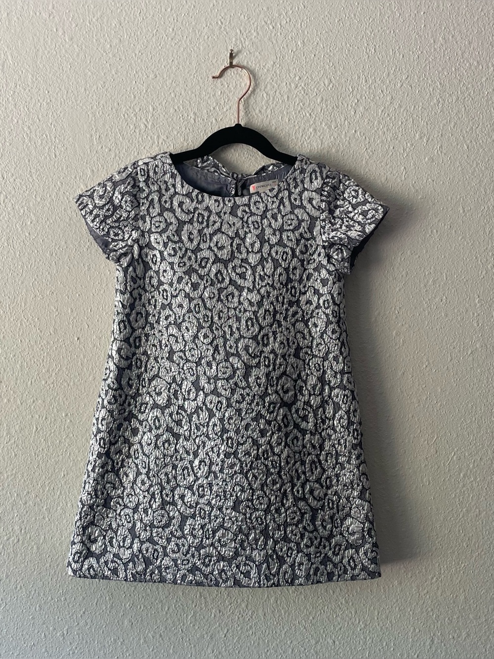 J.Crew Crewcuts Girls 5 Metallic Silver Brocade Bow Party Dress Pockets